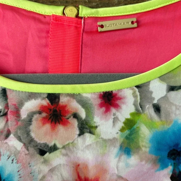 Ellie Tahari mini Dress size 6 Barbie Pink Floral city romantic bachelorette - Picture 4 of 11